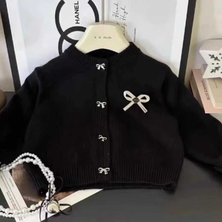 女童秋装韩版纯色毛衣外套女宝秋季针织开衫童装儿童洋气上衣0138