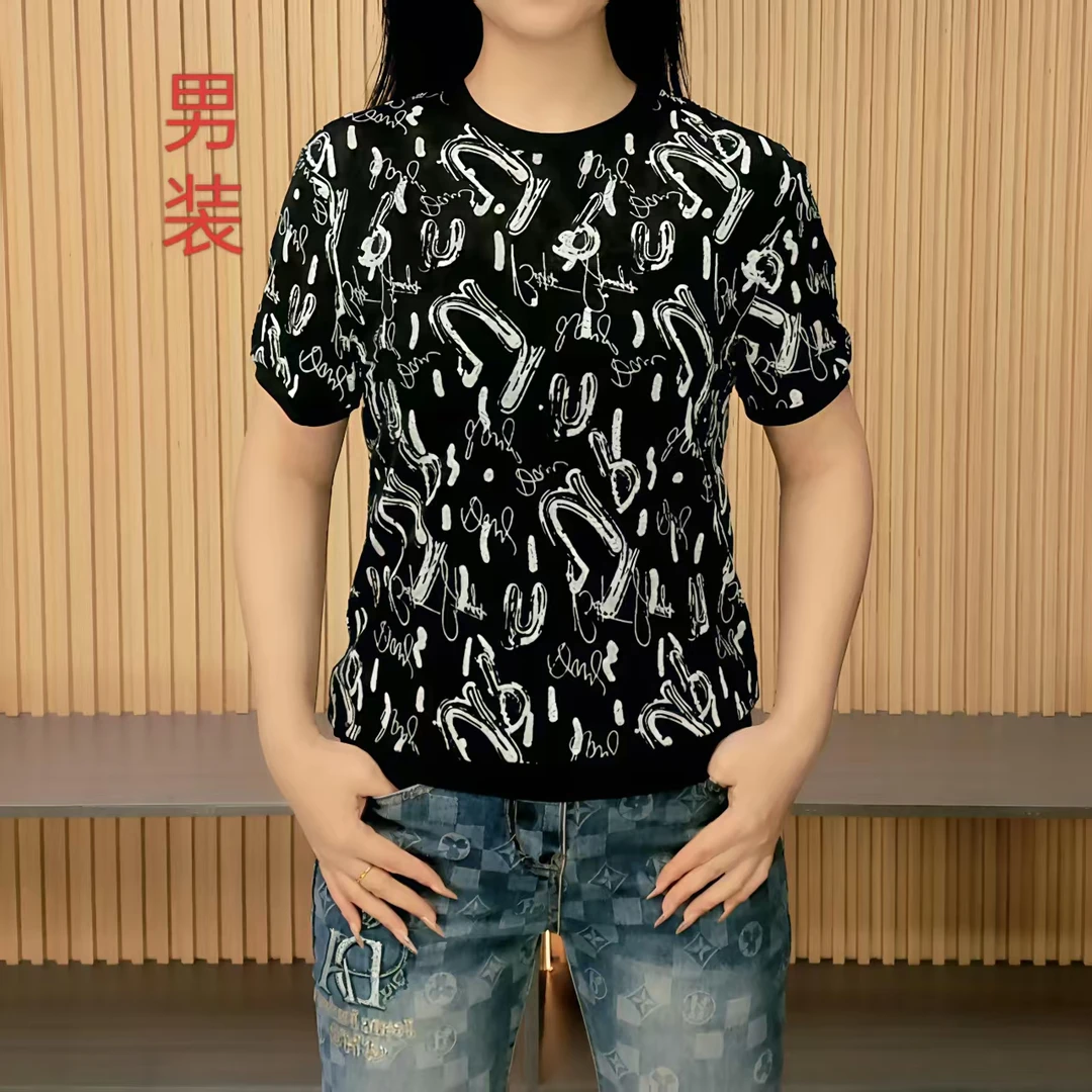 夏季薄款男士冰丝镂空短袖T恤男潮流百搭高品质透气时尚圆领上衣