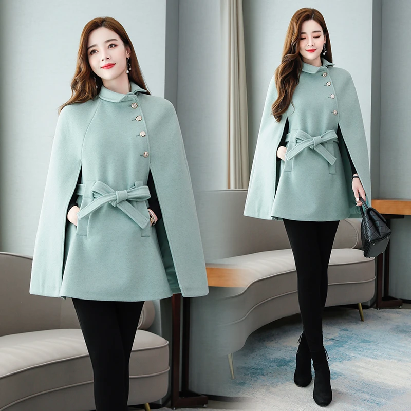 秋冬装新款时尚街头复古斗篷毛呢外套宽松中长款呢子外套女春秋