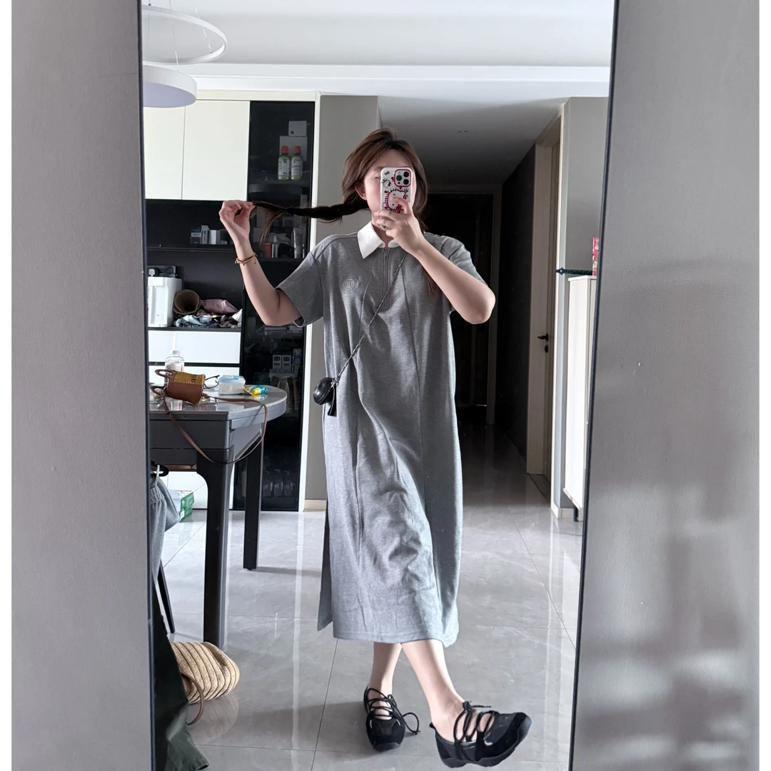 晶咕软软【美式沙丘】时尚简约修身翻领设计感POLO领运动感连衣裙