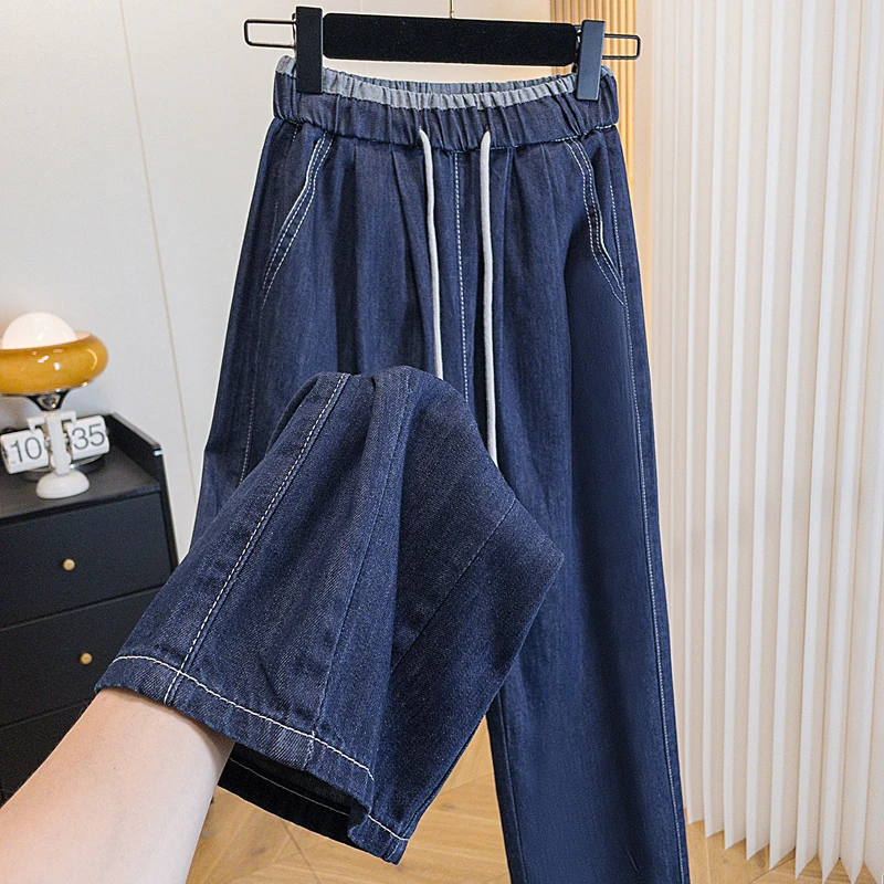 高腰显瘦显腿长百搭牛仔裤子2025秋季爆款微胖梨形直筒大码阔腿裤