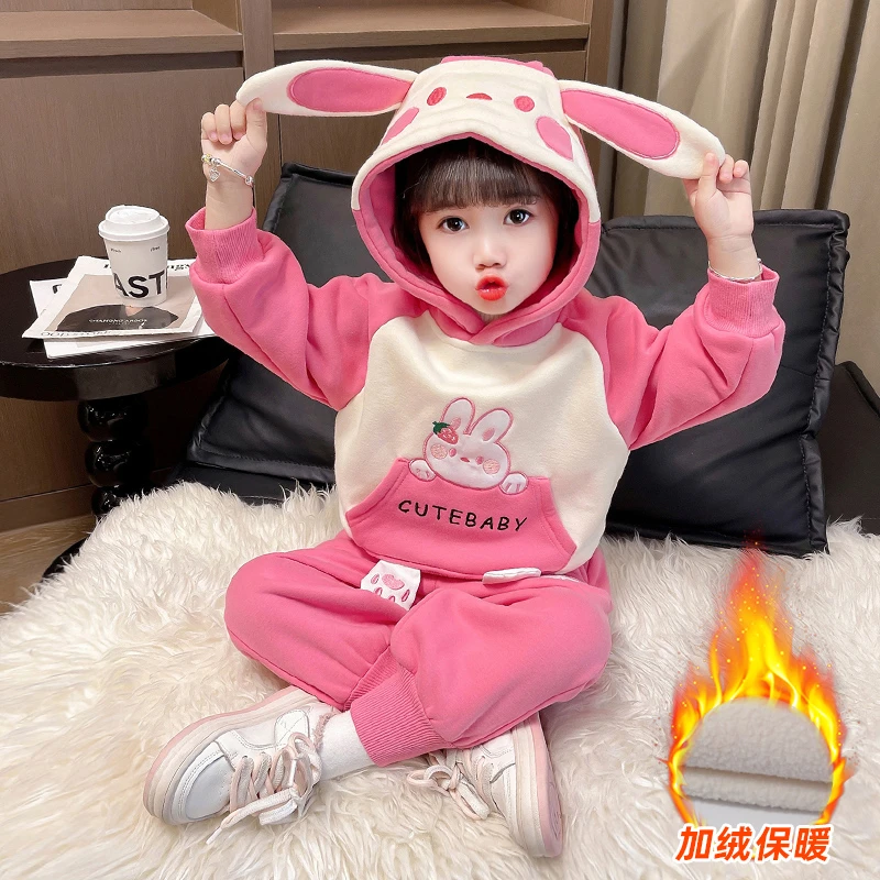 女童加绒加厚套装秋冬2025新款洋气网红儿童装秋季女宝宝时髦冬装