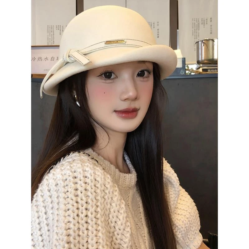 法式优雅赫本风白色礼帽女千金风气质百搭盆帽复古显脸小渔夫帽子