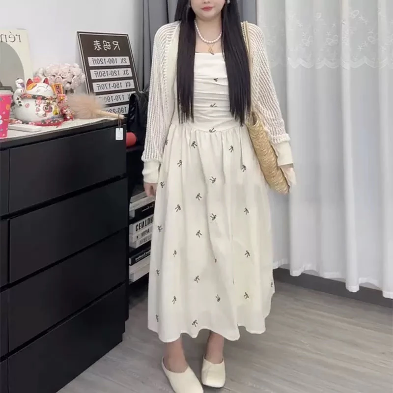 温柔风蝴蝶结吊带裙女镂空外搭胖mm2025早春新款显瘦宽松大码女装