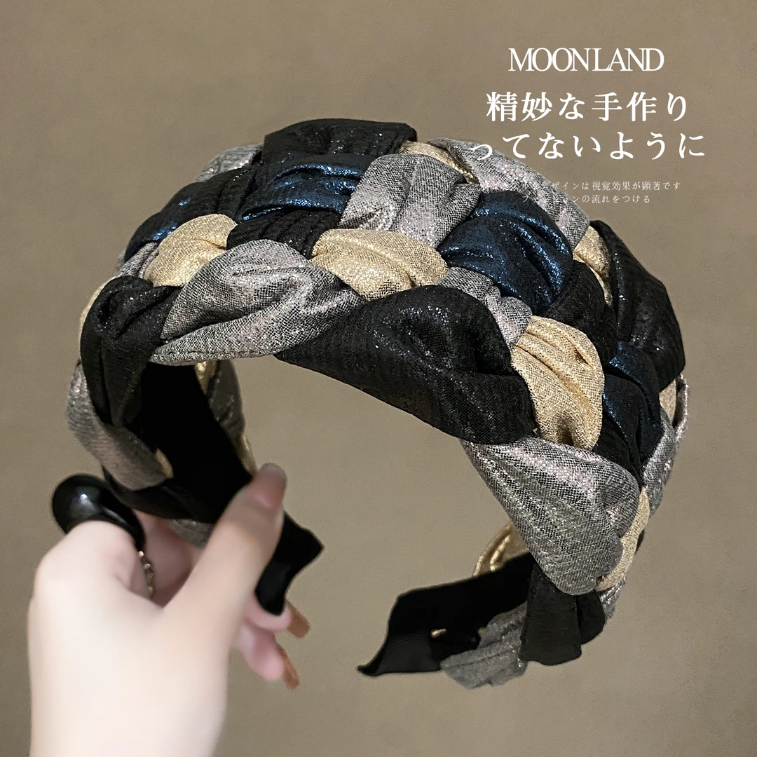 宽边编织撞色细闪发箍女新款高颅顶洋气时尚发卡日常外戴洗脸头箍