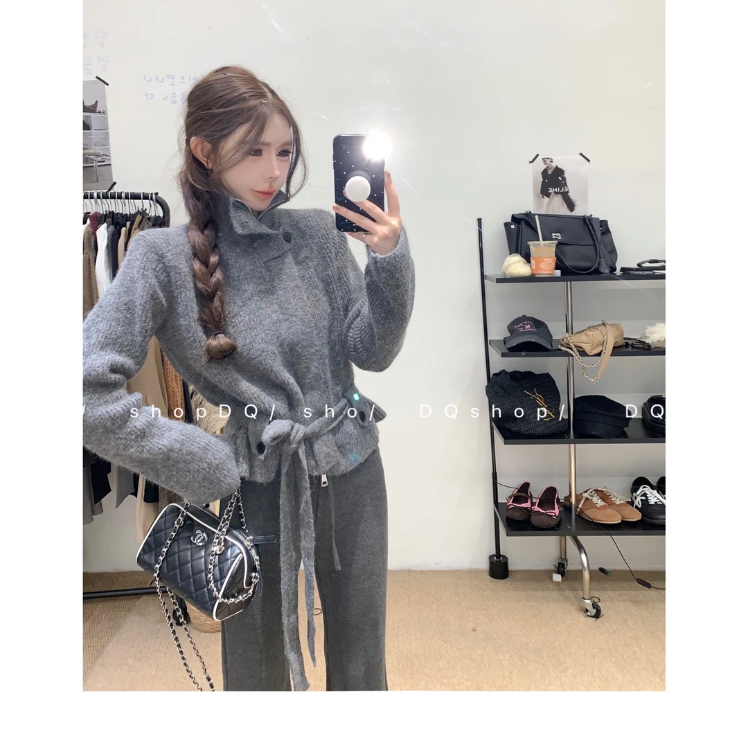 【 格雷系女孩】 毛绒感立领毛衣外套