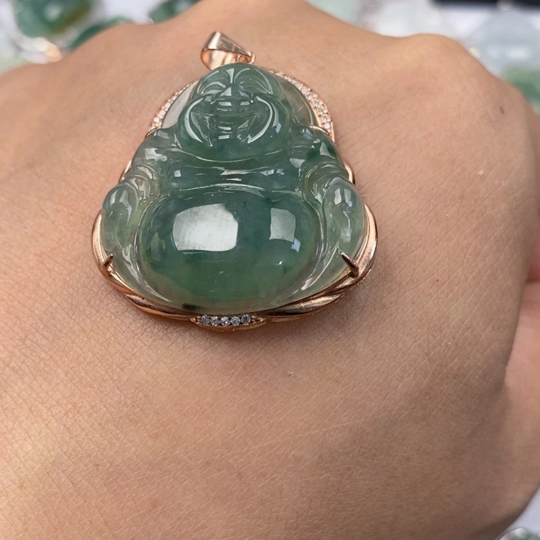 ❥****翡翠银S925镶嵌吊坠(不含链)佛公