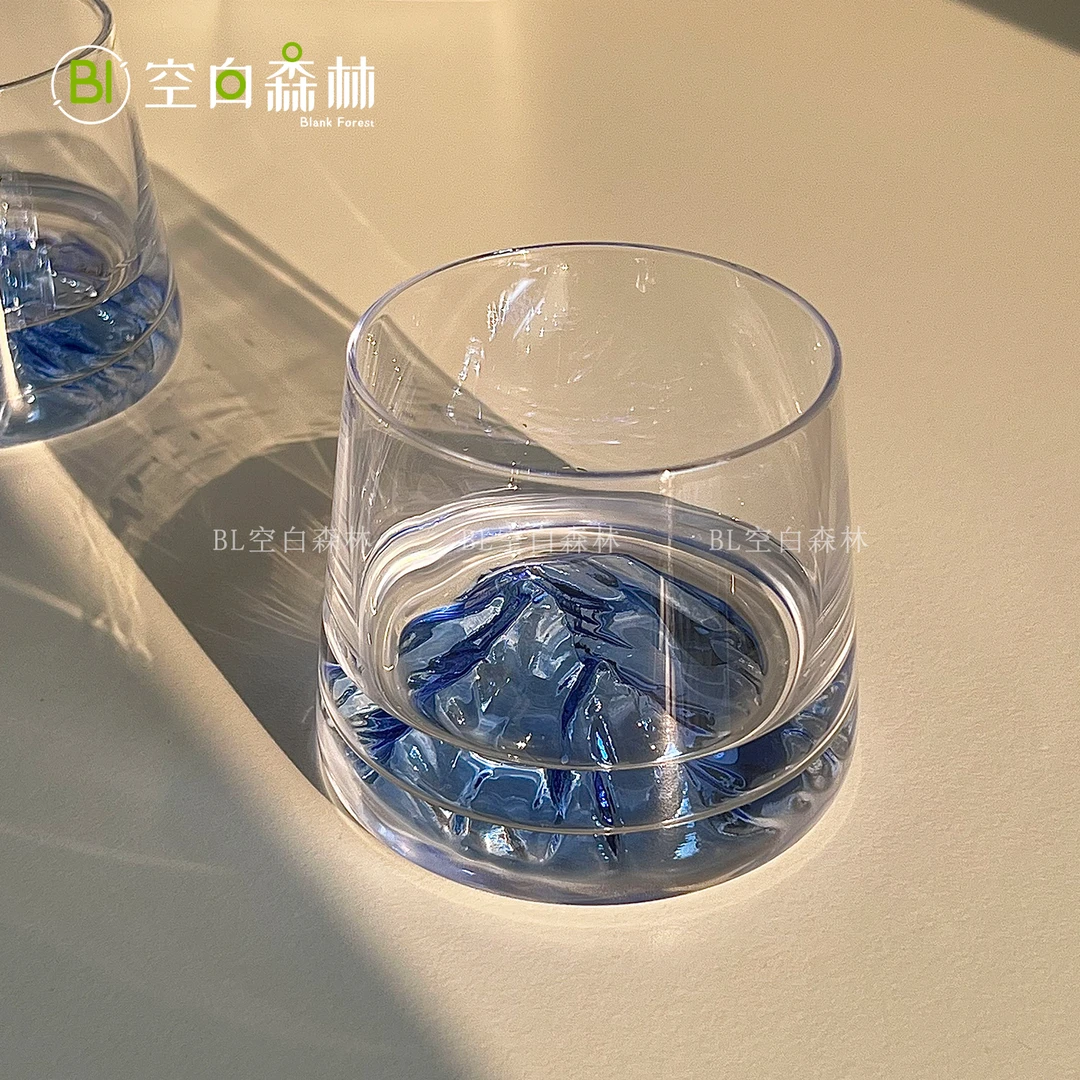 小众蓝色高级感冰山杯雪山杯玻璃杯家用水杯喝水杯子威士忌洋酒杯