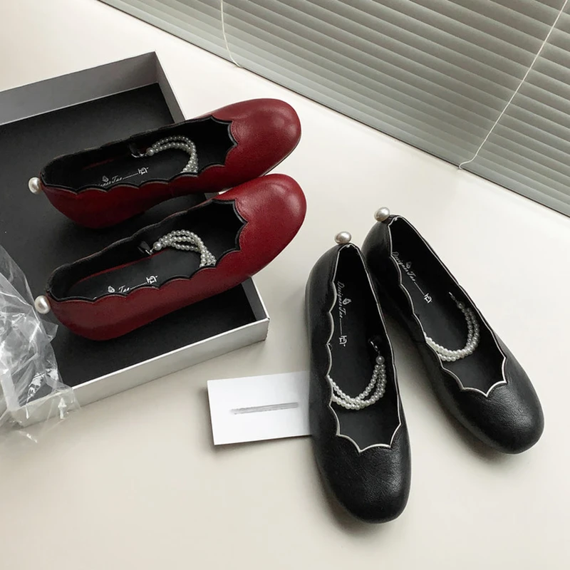 温柔晚晚风玛丽珍鞋女2025春季新款法式珍珠链内增高花边芭蕾单鞋