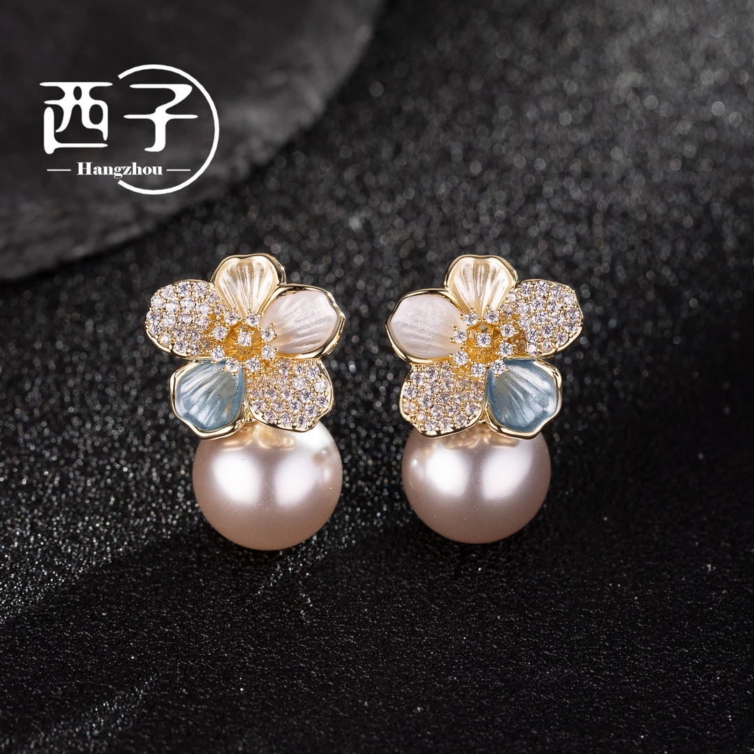 西子饰品镀18K金【花开富贵耳坠N】S925纯银针30岁上档次饰品轻奢女