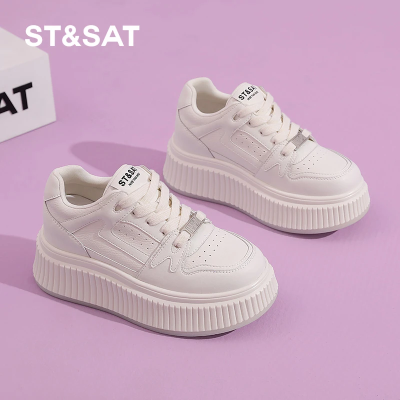 星期六厚底小白鞋春季新款松糕底板鞋轻便透气内增高显瘦休闲女鞋