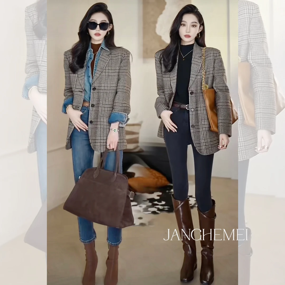 JANGHEMEI【格子外套】单排扣气质外套 A09412M33