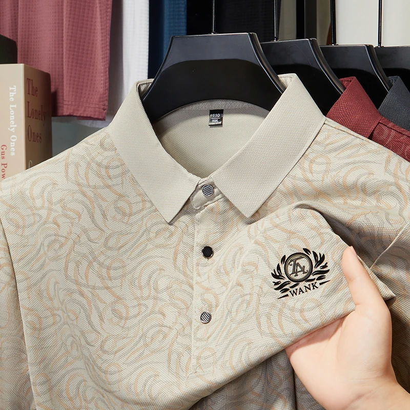 夏季新款男士短袖polo衫冰感商务宽松休闲印花T恤高档轻薄透气