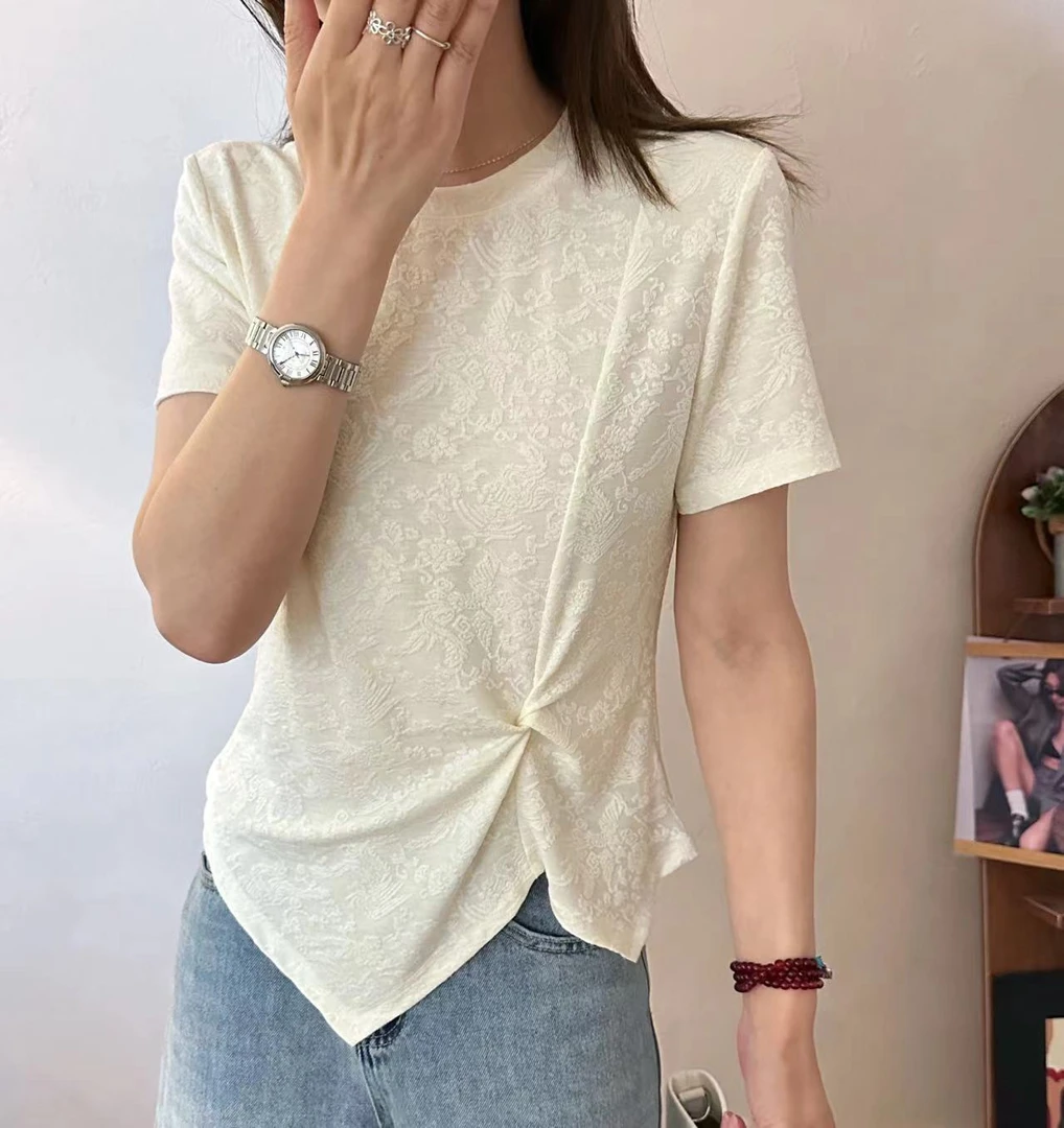 时尚提花不规则显瘦百搭上衣