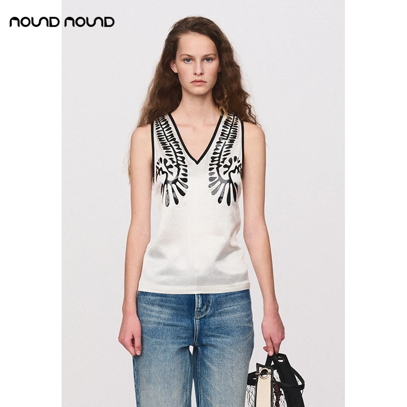 【JACQUES WEI】nound买手店白色光泽感缎面V领胶印背心女士24春夏