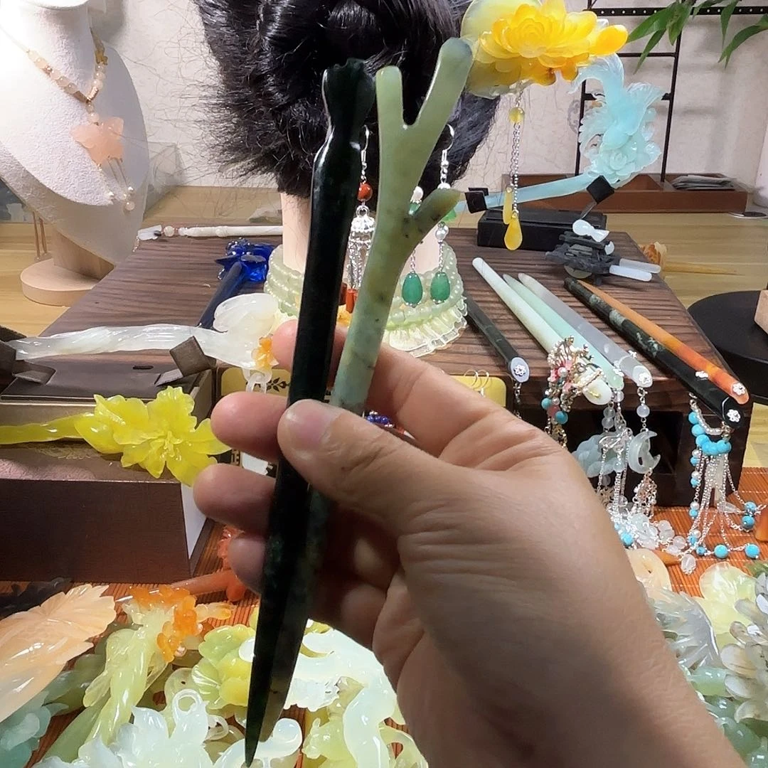 蛇纹石玉合金发饰