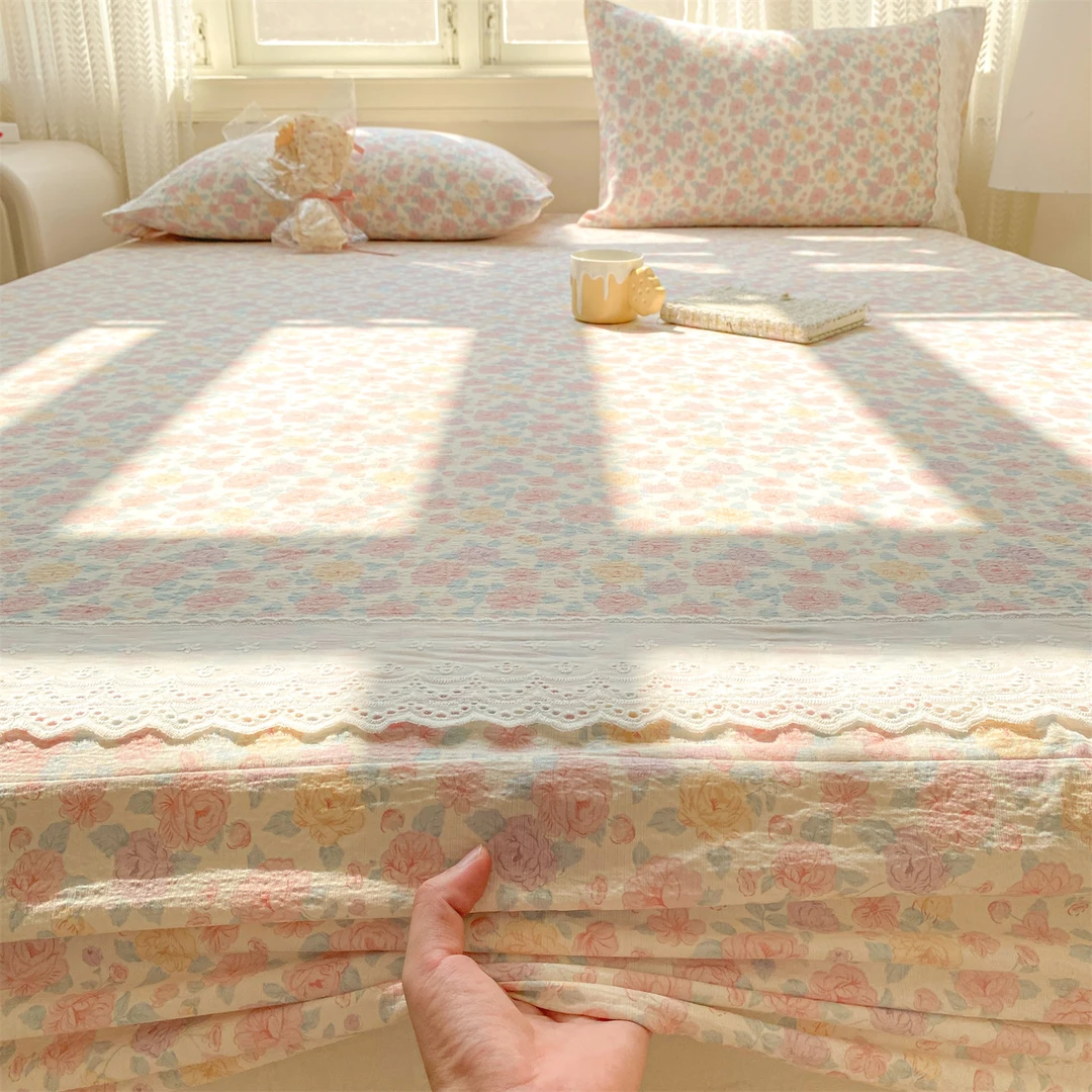 2025新款A类双层纱蕾丝花边床笠床罩席梦思保护套加厚防滑床罩床