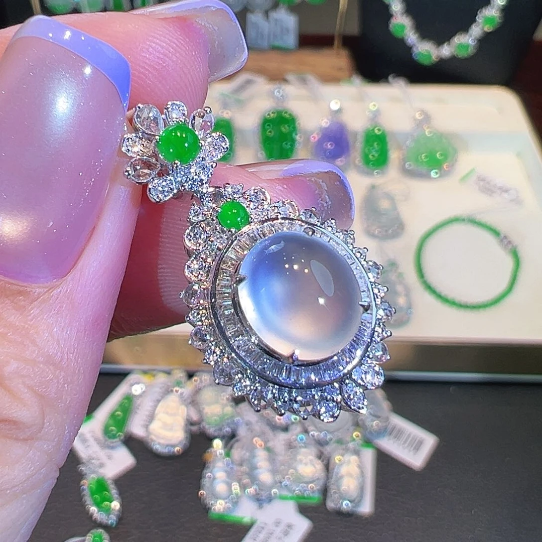 翡翠18K金镶嵌吊坠(不含链)翡翠