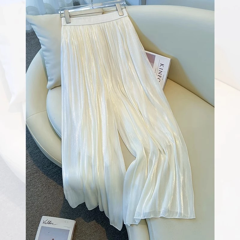 白色琉璃裤阔腿裤女夏季薄款2025八分裤裙裤甩裤垂坠感九分直筒裤