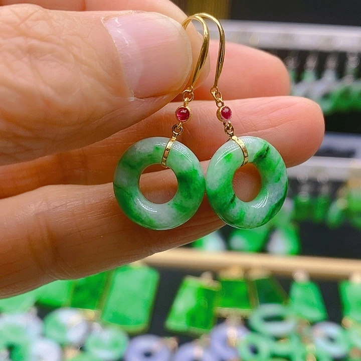 翡翠耳饰18K金镶嵌耳坠