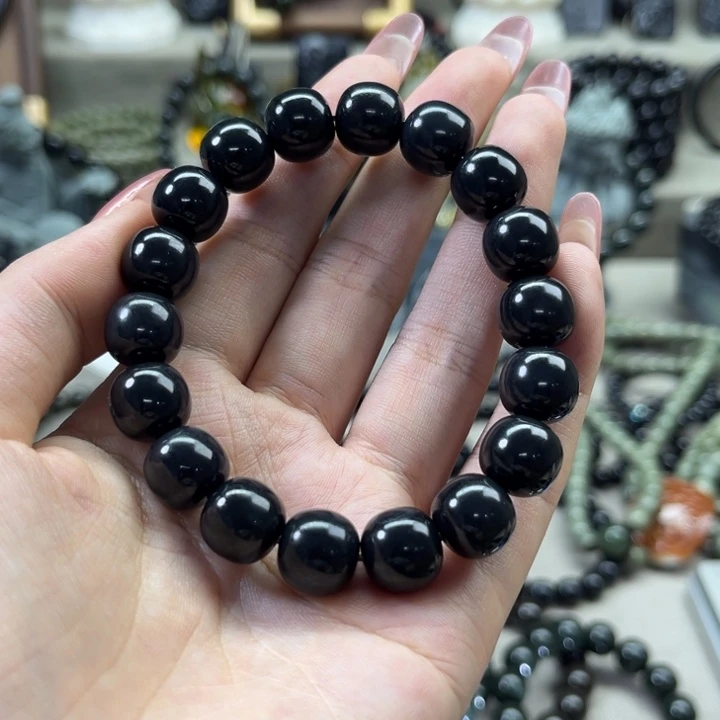 畅***芽和田玉未镶嵌手链97墨玉一级细