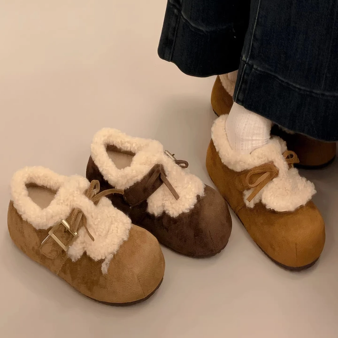 5CM内增高勃肯鞋女秋冬季新款懒人一脚蹬加绒毛毛鞋雪地大棉鞋子