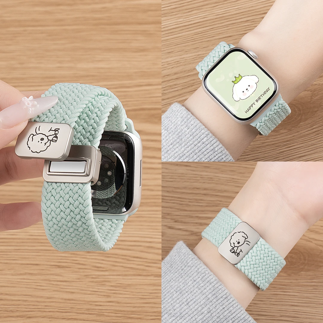 适用苹果S10手表SE9表带iwatch8新款尼龙小狗applewatch7/6代编织