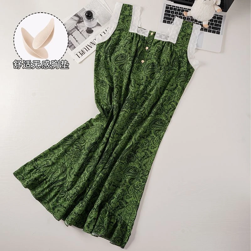 带胸垫吊带睡裙女云朵棉2025年夏季性感碎花睡衣女甜美家居服外穿