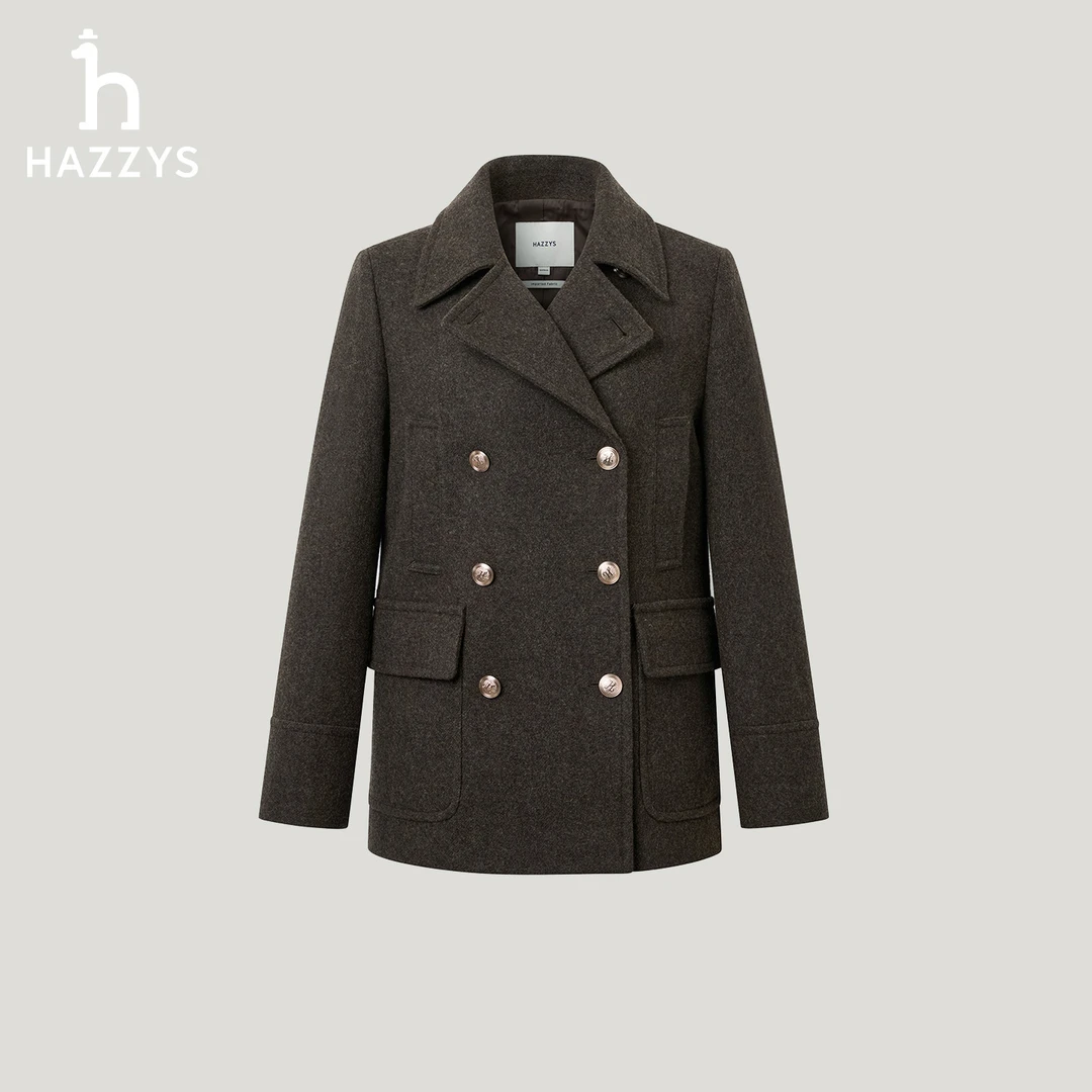 【商场同款】HAZZYS哈吉斯秋冬女士英伦风毛呢大衣休闲时尚羊毛外套