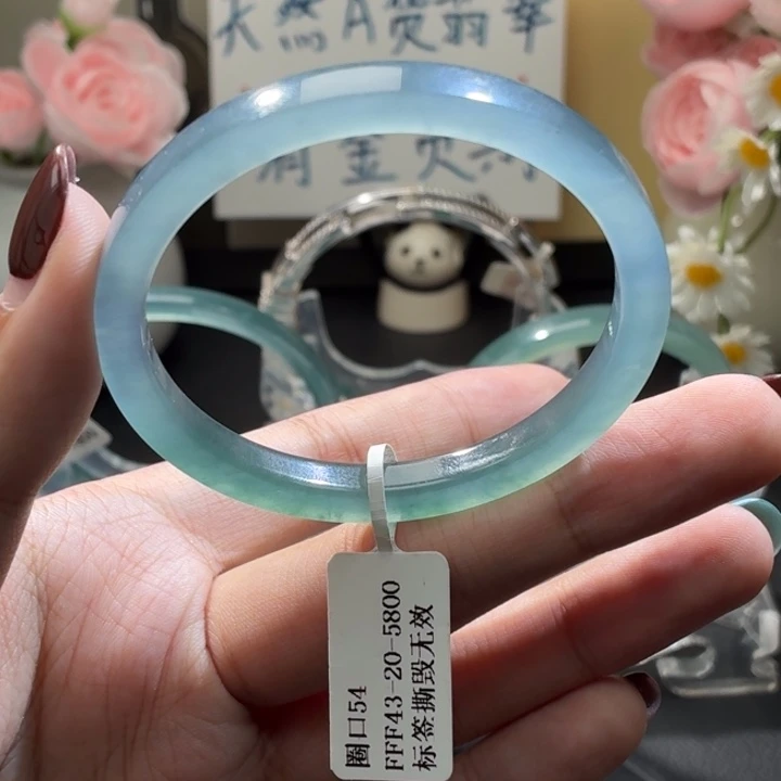 翡翠未镶嵌手镯纯净蓝绿双色54