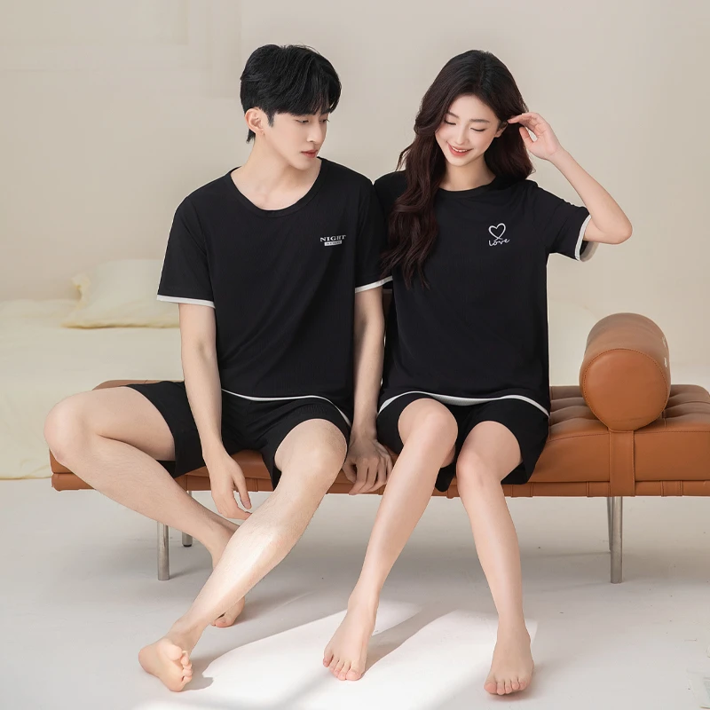 冰丝凉感短袖短裤男女士睡衣可外穿大码休息夏季薄款家居服套装
