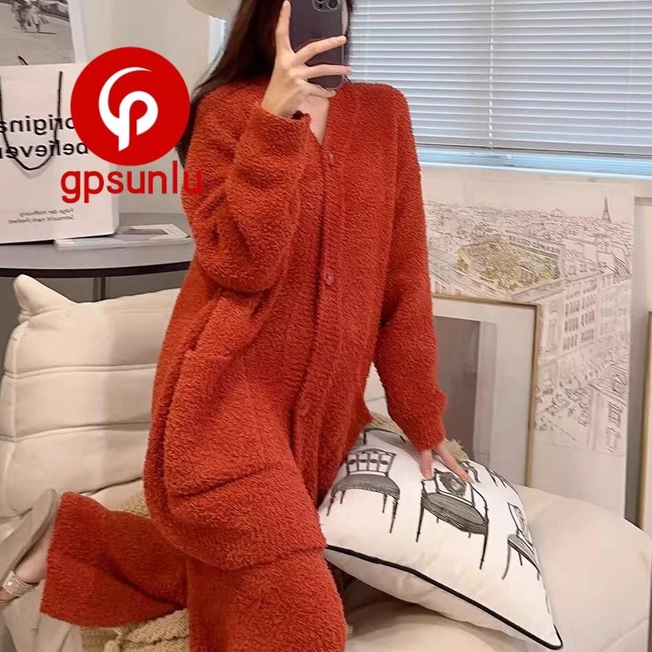 gpsunlu2026新款红色过年睡衣女款秋冬季软糯糯半边绒保暖家居服