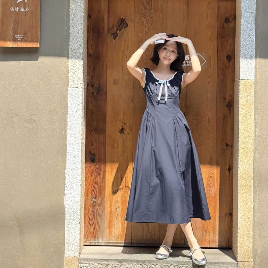 现货-【季风情书】FS505L085小清新撞色木耳边连衣裙