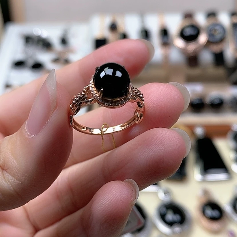 【闪购商品】翡翠戒指18K金镶嵌墨翠