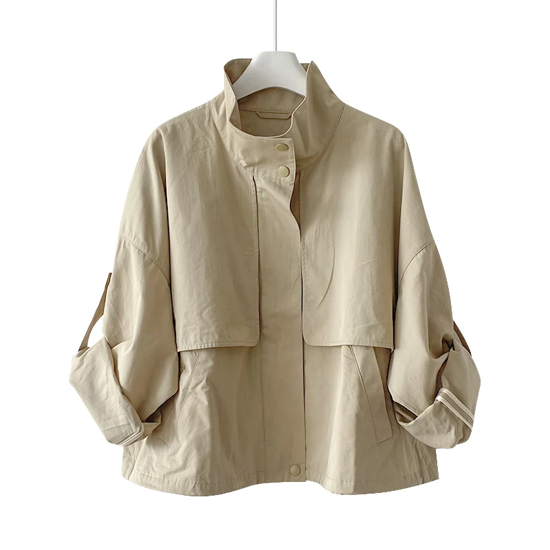 JU 女士可翻袖子单层春秋外套夹克80%棉20%桑蚕丝 N0837-ML