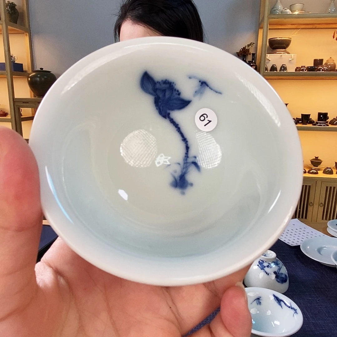 天予窑玉青荷花压手杯61号