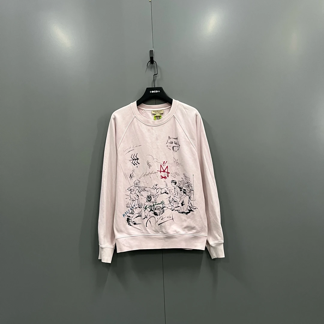 99新 BURBERRY/博柏利 h924 粉色涂鸦人物卫衣 M码 609584
