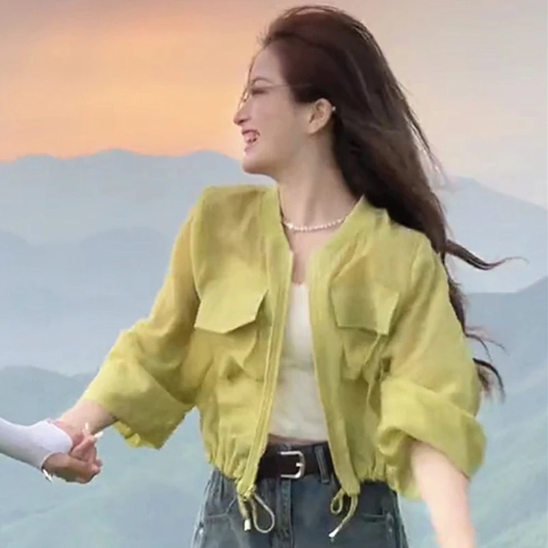 轻薄连帽短外套女小个子夏季2025新款透气抽绳设计感短款防晒衣