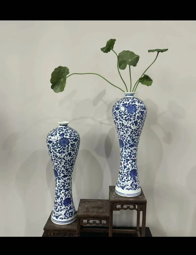 景德镇陶瓷青花缠枝莲美人腰（一对）