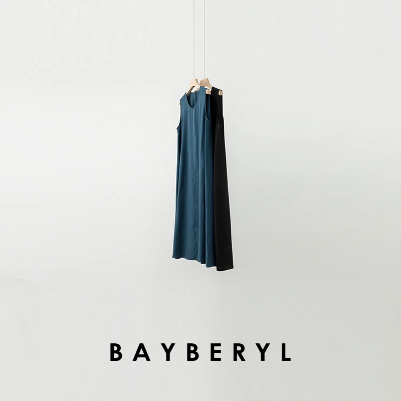 BAYBERYL老贝落霜裙*电力纺砂洗U领无袖百搭连衣裙DR5E0921-5/10