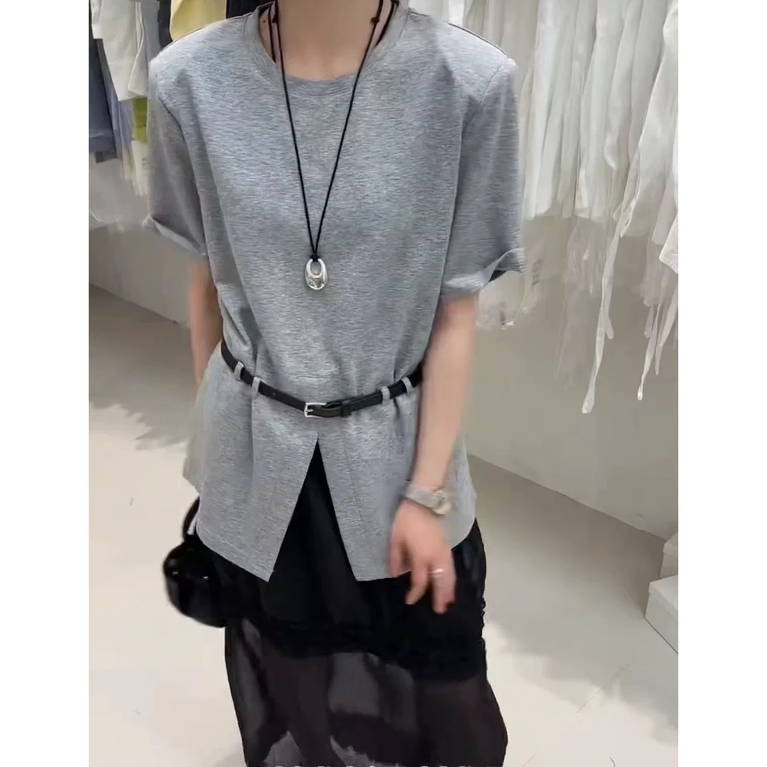 【可乐优选】设计感小众配腰带开叉短袖t恤