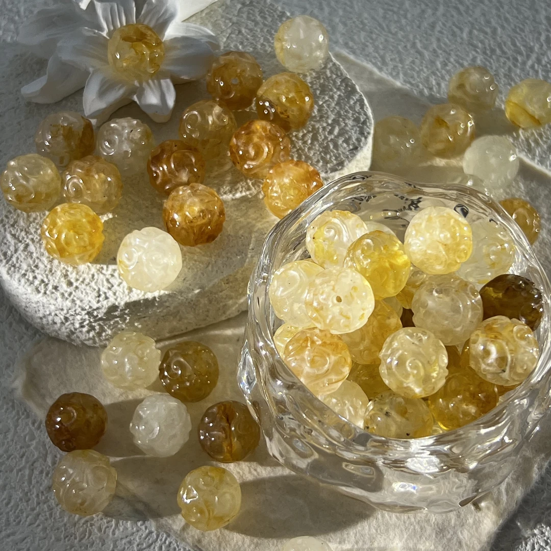 黄胶花缠枝回纹珠12mm+多样性随机发一颗B686