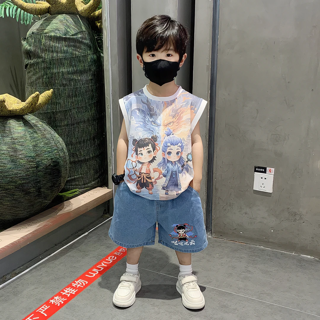 哪吒儿童服装2025新款男童夏套装男孩无袖衣服潮宝宝敖丙夏装背心