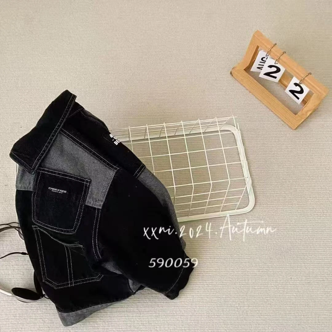 小熊妮男童春秋时尚撞色牛仔外套 590059 黑色