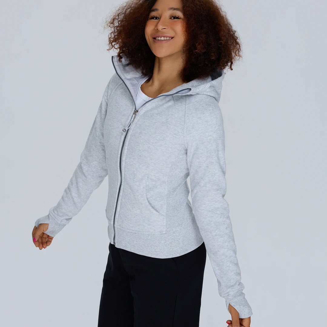 （辣辣定制）瑜伽外套女秋冬连帽高领保暖运动卫衣加绒显瘦健身夹克