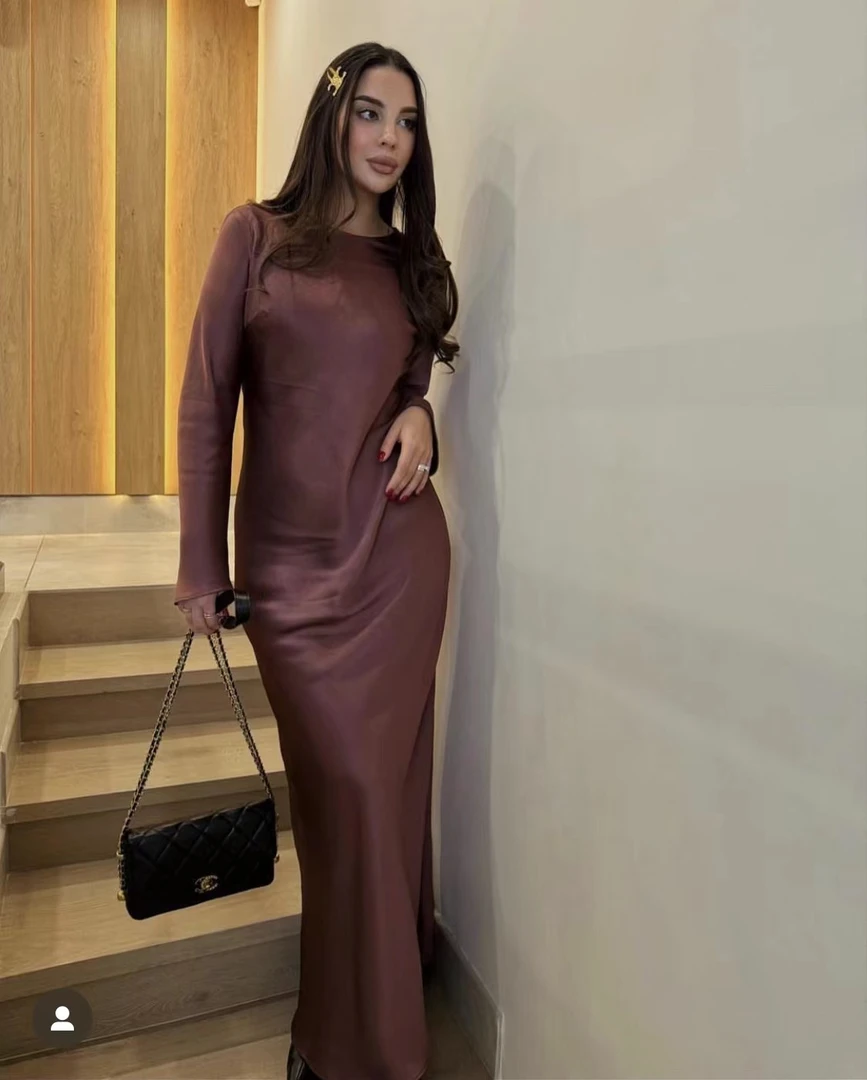 （清货款）喇叭袖时尚缎面长裙（俄罗斯订单款）丝滑气质显瘦遮肉