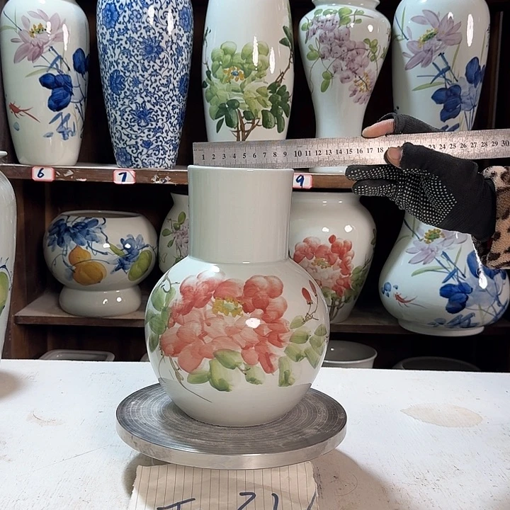 瓶天球红牡丹新款陶瓷陶瓷