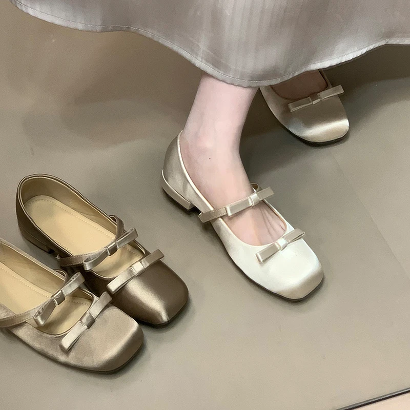 温柔浅口单鞋女2025新款气质仙女风蝴蝶结玛丽珍鞋子