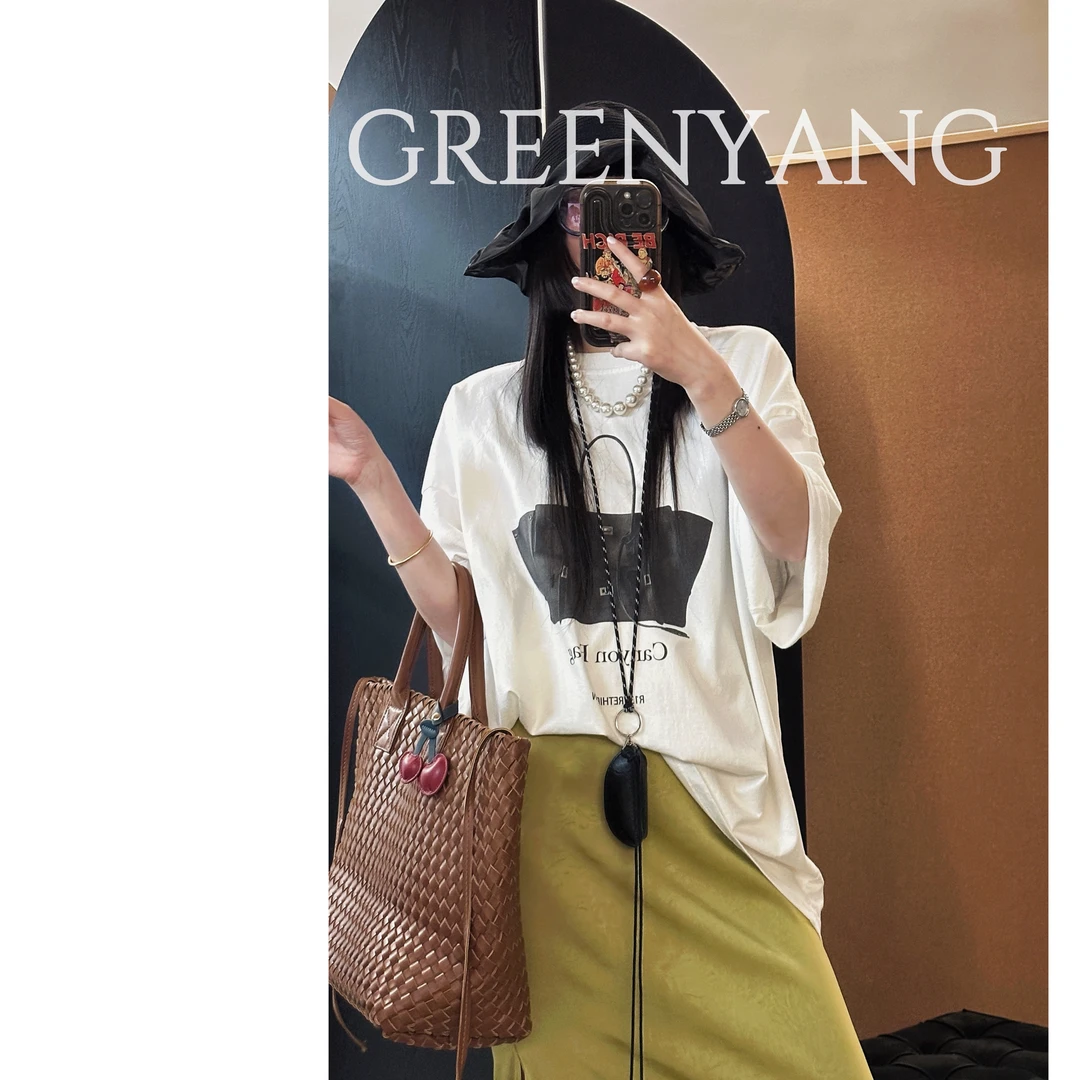 老羊家~夏季新款韩版印花大版宽松显瘦百搭设计师款圆领短袖T恤女