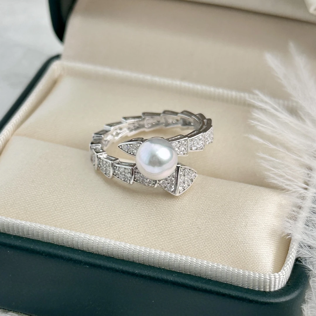 灵蛇戒指 Akoya银蓝灰7-7.5mm